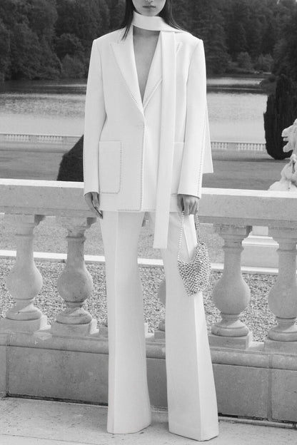 Ophelia Scarf-Detailed Blazer Set - White