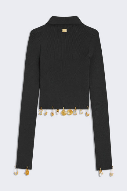 Ortiza Metal Embellished Knit Top & Midi Skirt Set - Black