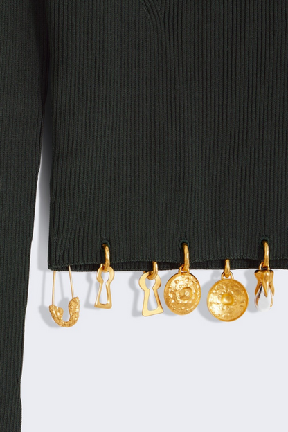 Ortiza Metal Embellished Knit Top & Midi Skirt Set - Black