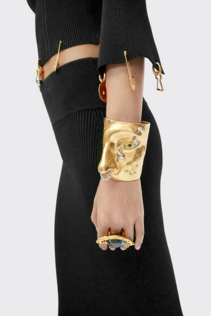 Ortiza Metal Embellished Knit Top & Midi Skirt Set - Black