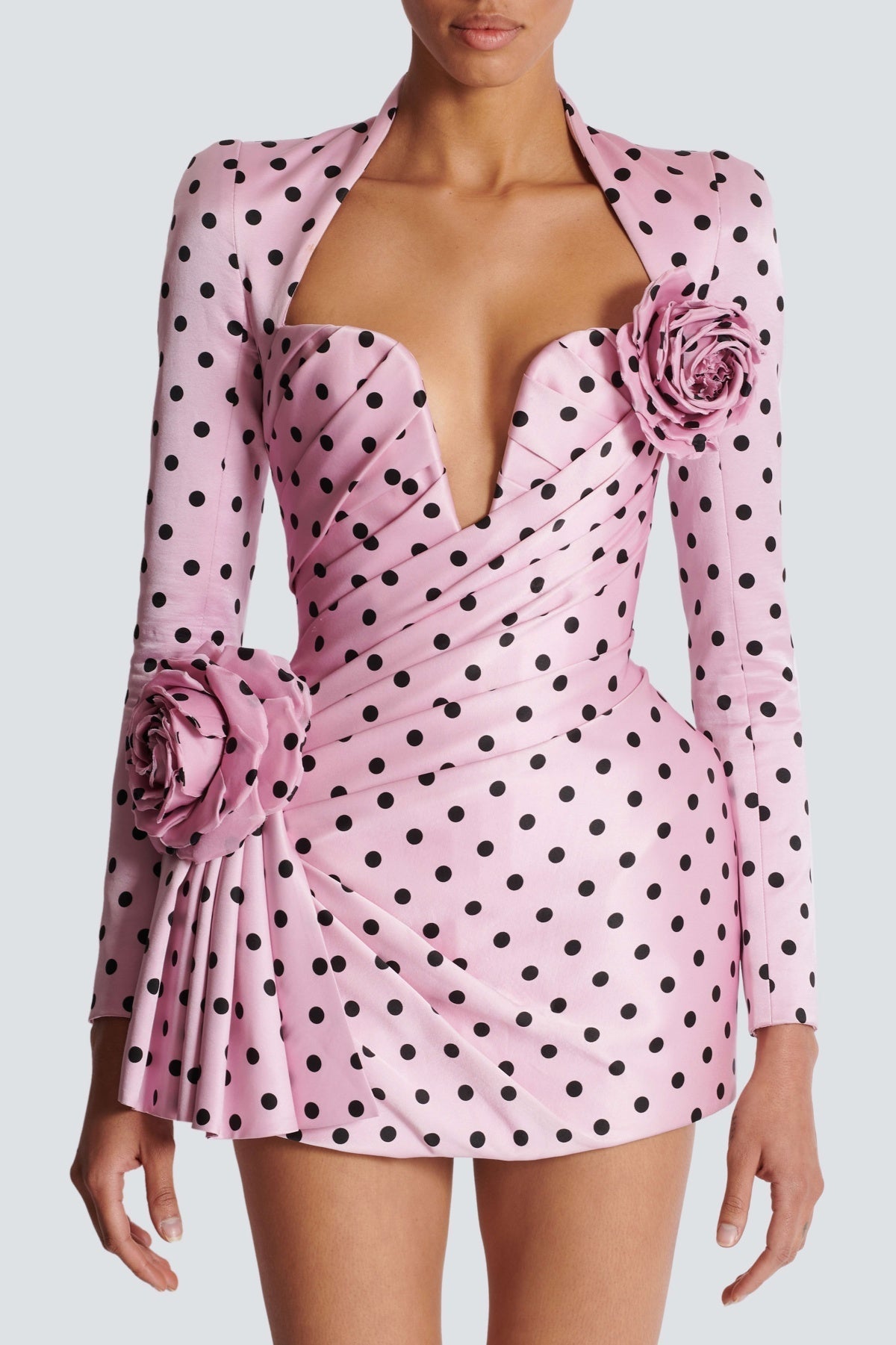 Polka Dot Satin Mini Dress – Floral Party Fit