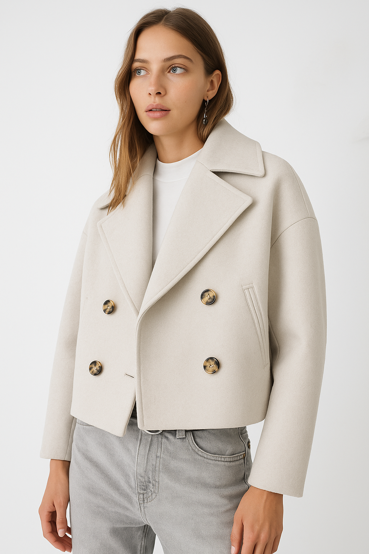 Short Wool Blend Coat | Double Breasted | Oversized Fit