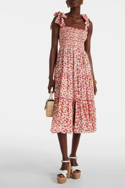 Poupette St Barth Triny Polka-dot Shirred Midi Dress