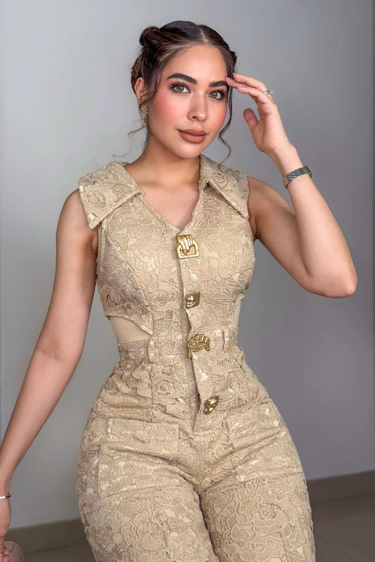 Lace Embroidered Sleeveless Jumpsuit