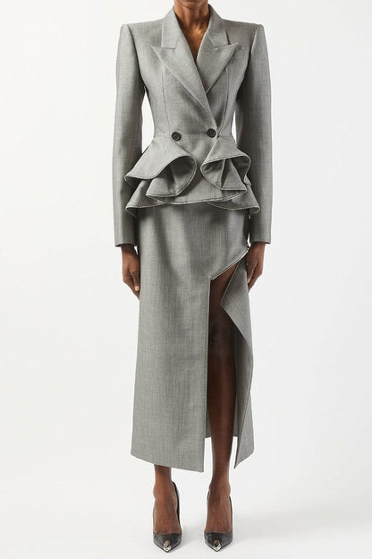 Pamely Peplum Ruffle Blazer - Grey