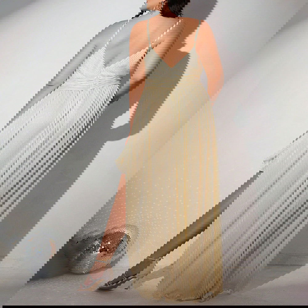 Plus Size Dress Plump Girls Trailing Slightly Transparent Deep V Plunge Strap Maxi Dress Formal Dress