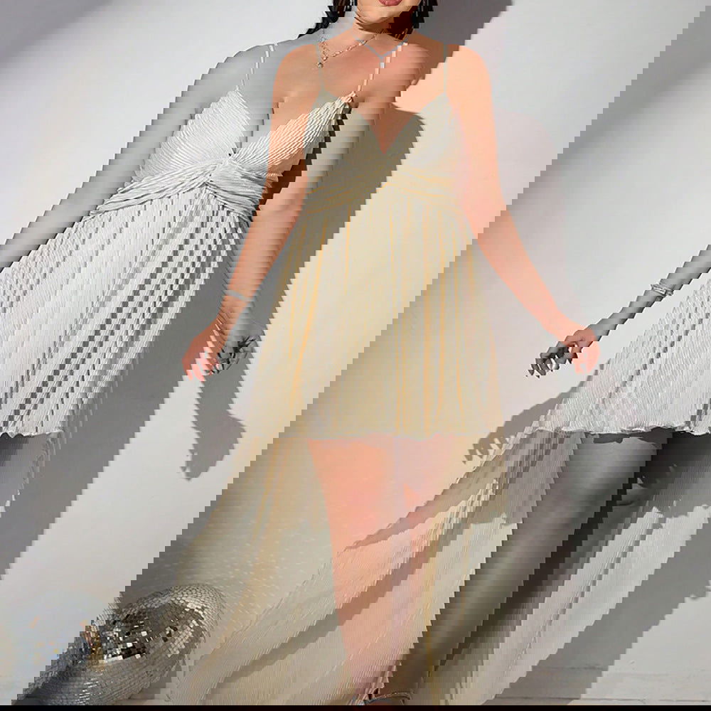 Plus Size Dress Plump Girls Trailing Slightly Transparent Deep V Plunge Strap Maxi Dress Formal Dress