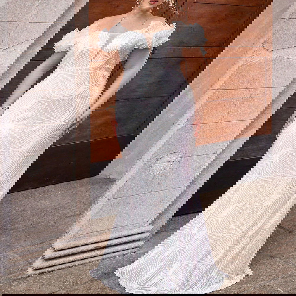 Plus Size Dress Puff Sleeve Sequin Stitching Cocktail Party Tube Top Dress