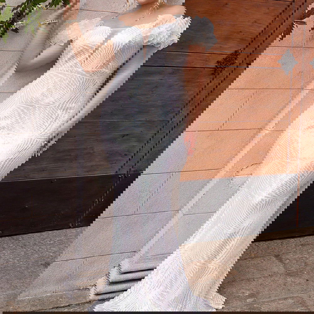 Plus Size Dress Puff Sleeve Sequin Stitching Cocktail Party Tube Top Dress