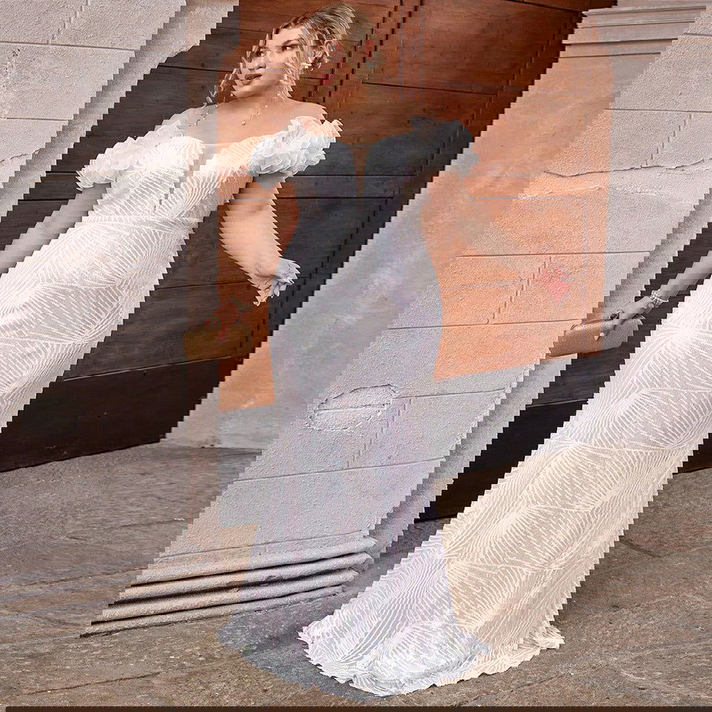 Plus Size Dress Puff Sleeve Sequin Stitching Cocktail Party Tube Top Dress