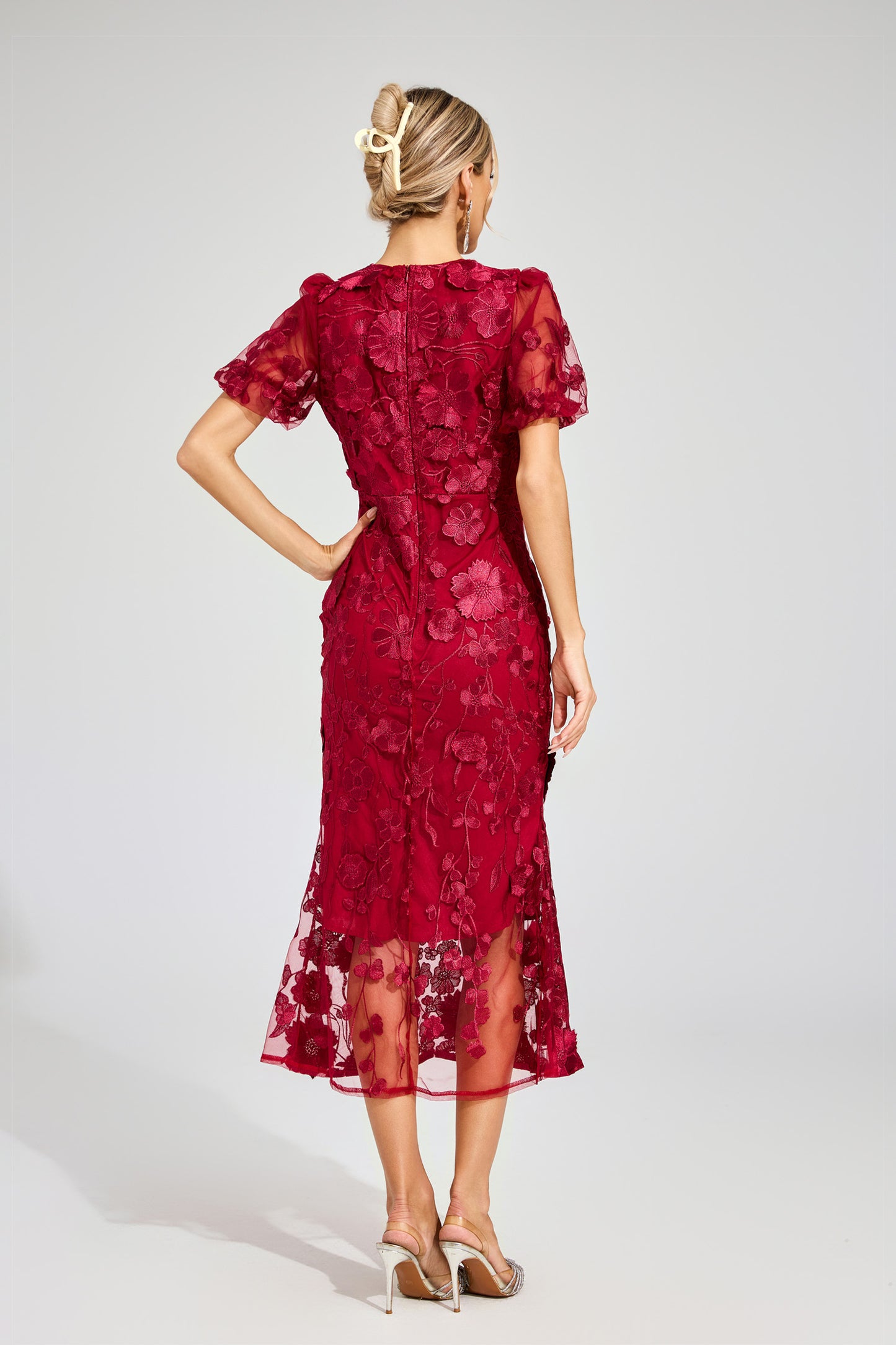 Quincy Red Flower Mesh Dress