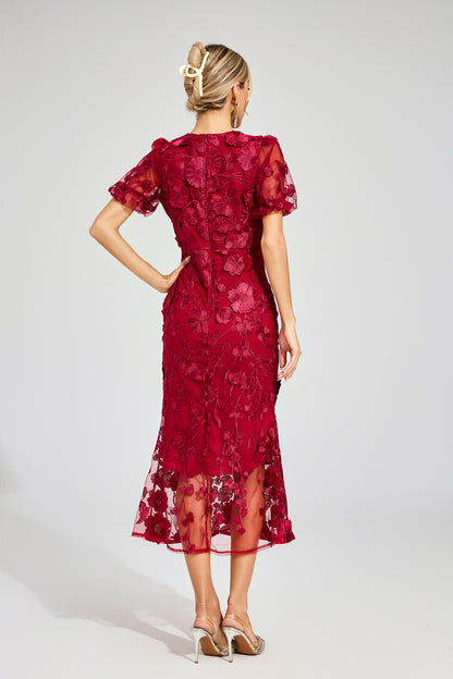 Quincy Red Flower Mesh Dress