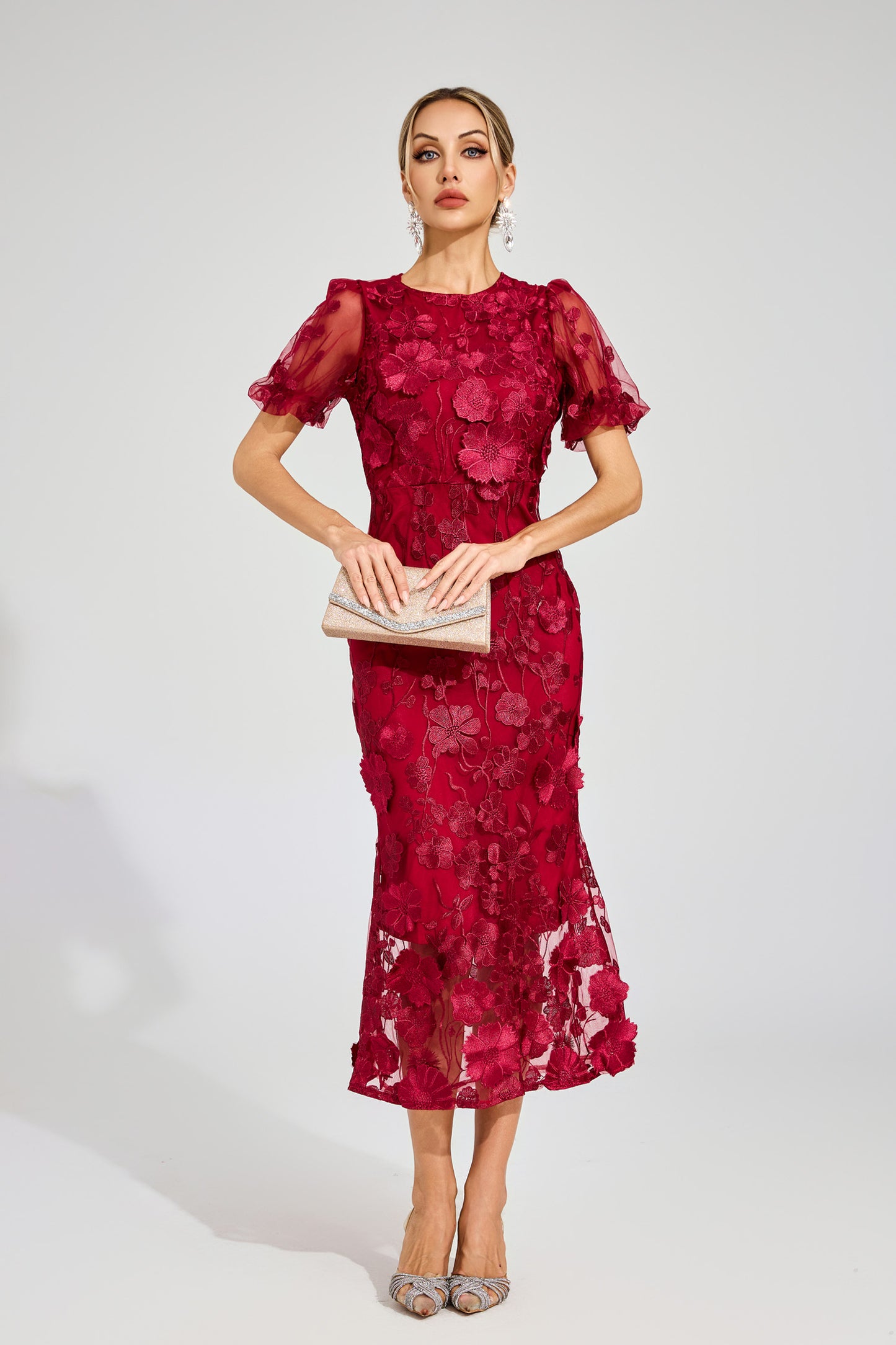 Quincy Red Flower Mesh Dress