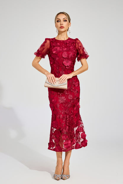 Quincy Red Flower Mesh Dress