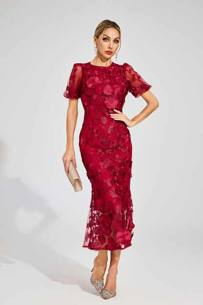 Quincy Red Flower Mesh Dress