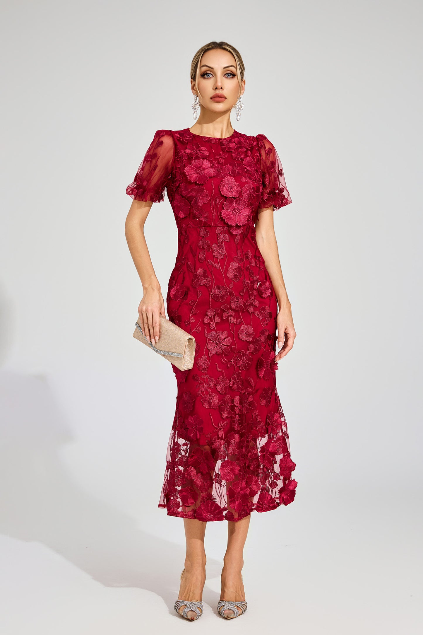 Quincy Red Flower Mesh Dress