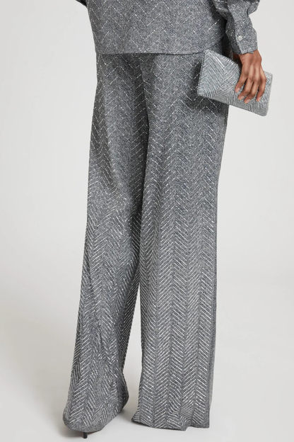 Raba Crystal Embellished Herringbone Pants