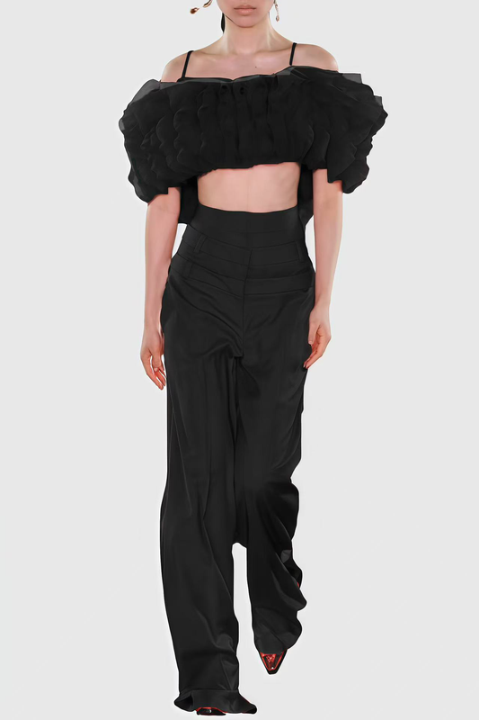 Raiden Ruffle Top & Pants Set - Black