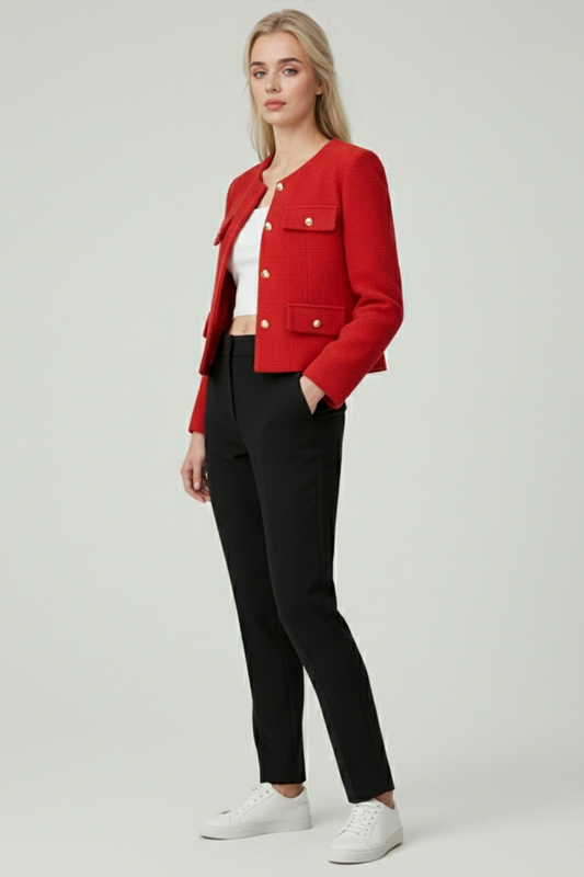 Maison Cropped Button Jacket | Structured Silhouette Clean O-Neck