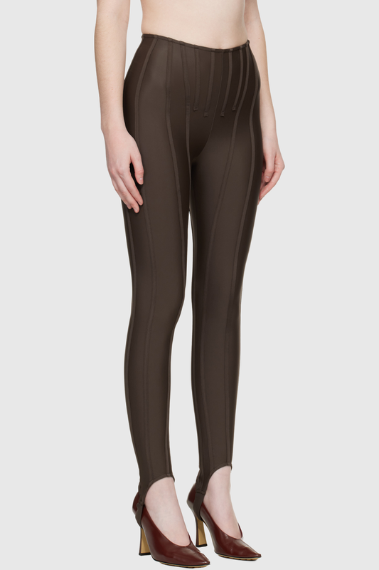 Rosina Panelled Corseted Leggings - Brown