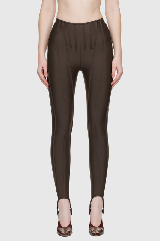 Rosina Panelled Corseted Leggings - Brown