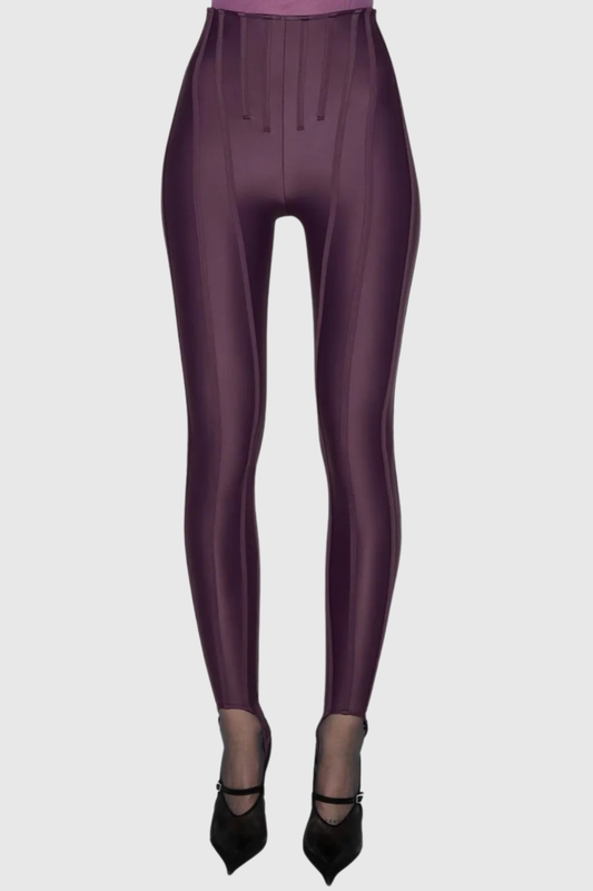 Rosina Panelled Corseted Leggings - Purple