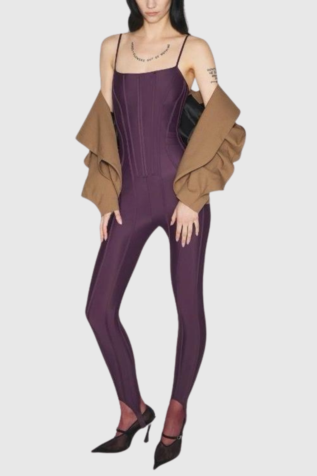 Rosina Panelled Corseted Leggings - Purple