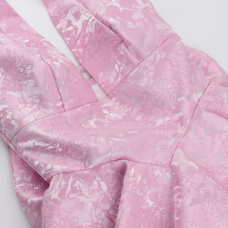 Women's Bow Deep V Halter Backless A-line Dress