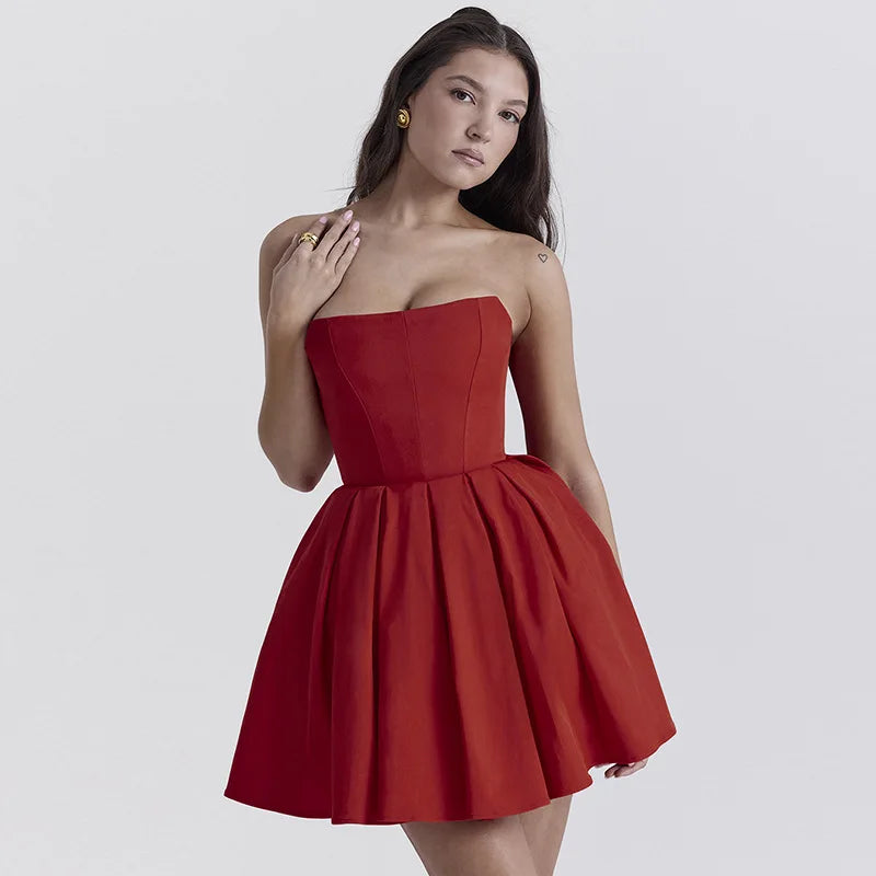 Elegant Strapless Corset A Line Solid Mini Dress