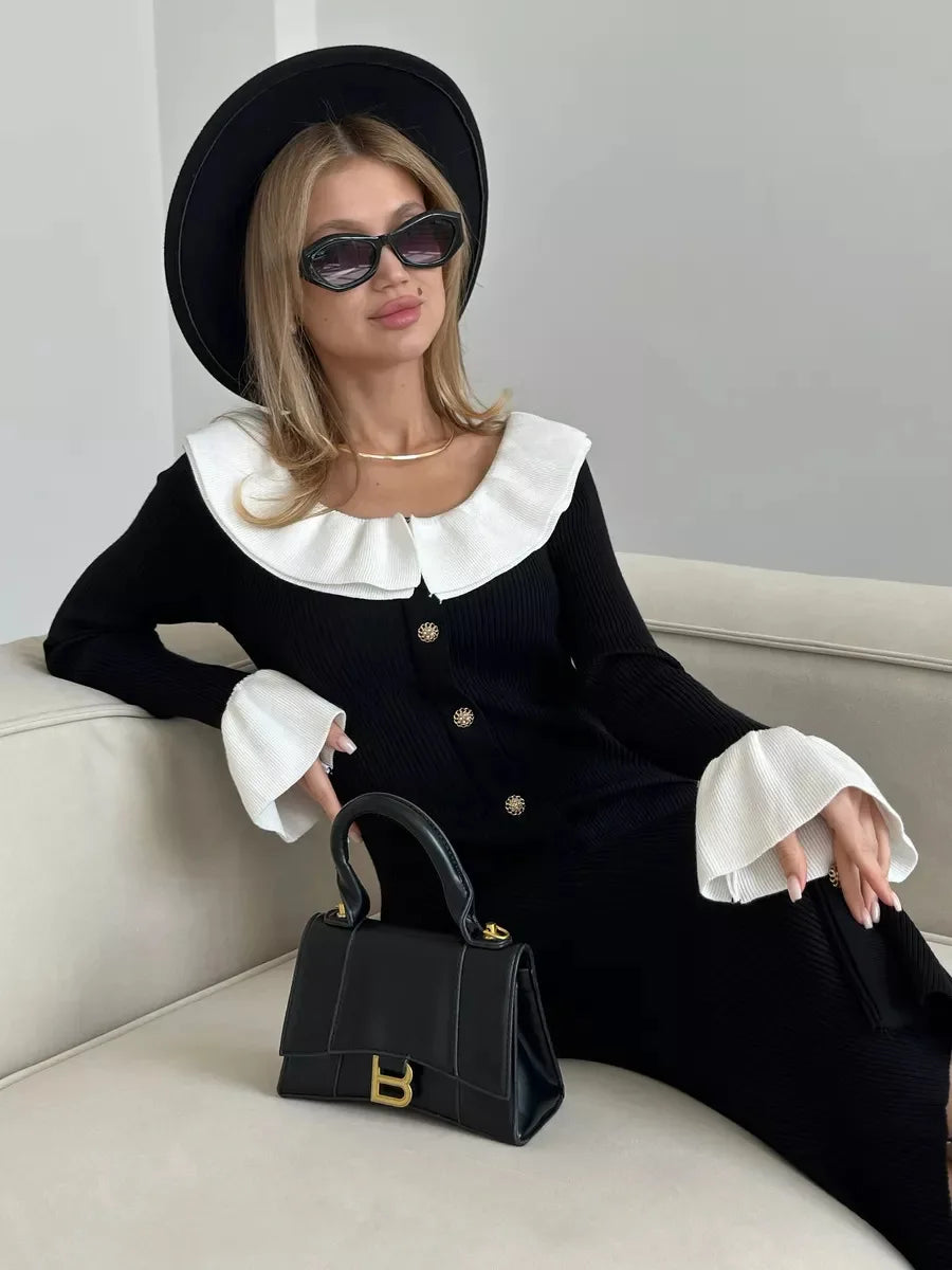 Patchwork Contrast Ribbed Midi Dress