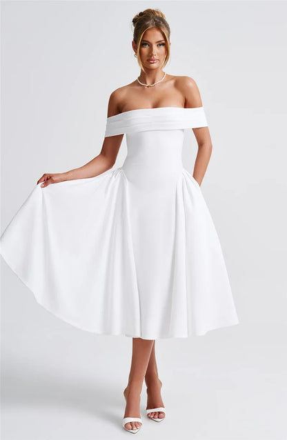 Off-Shoulder Flare Midi Dress