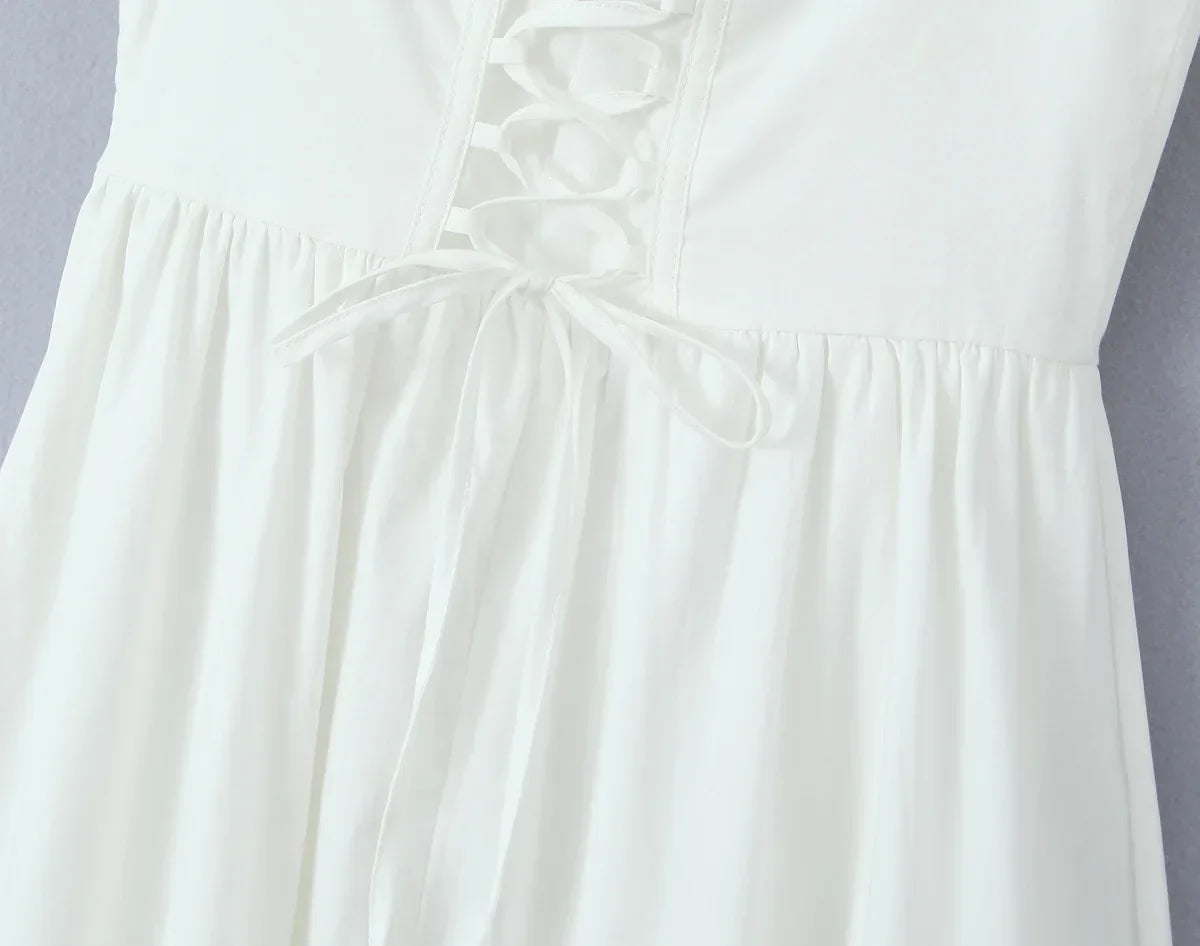 Wire Corset Style Low Waist White Midi Dress