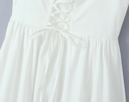 Wire Corset Style Low Waist White Midi Dress
