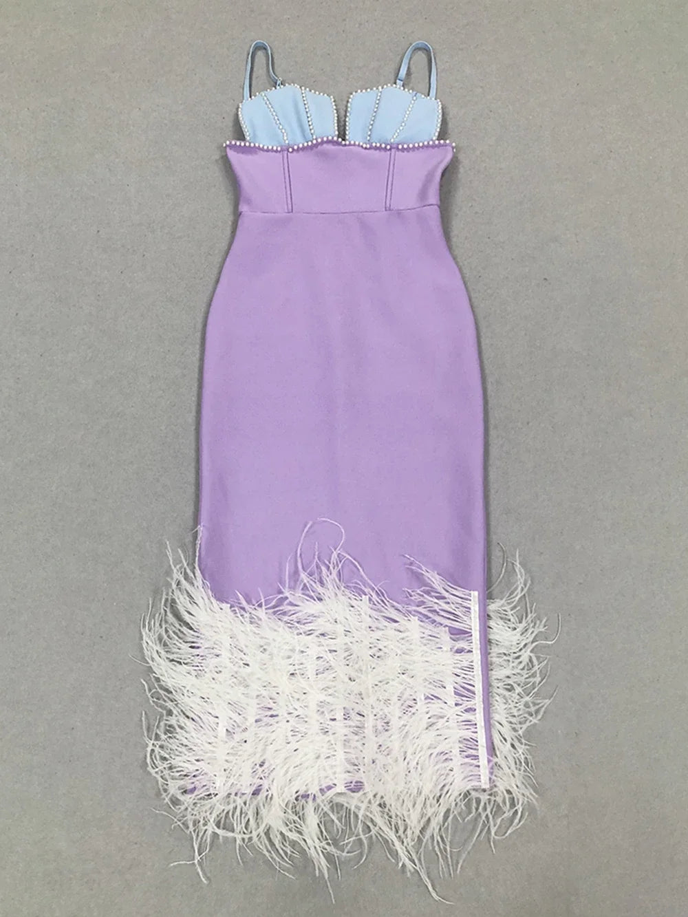 Feather & Bead Cocktail  Spaghetti Strap Party Dress