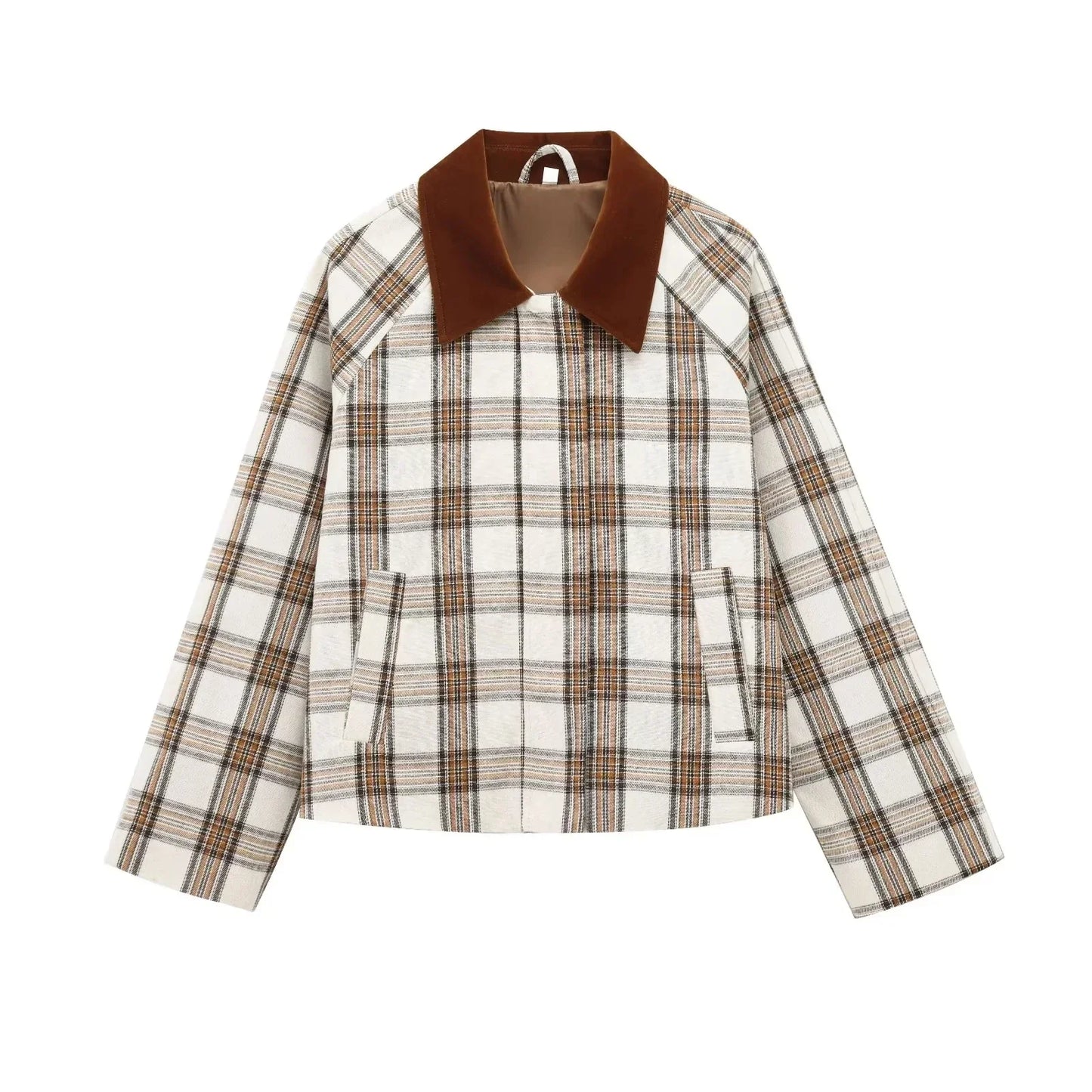 Plaid Turn-down Collar Long Sleeve Coat