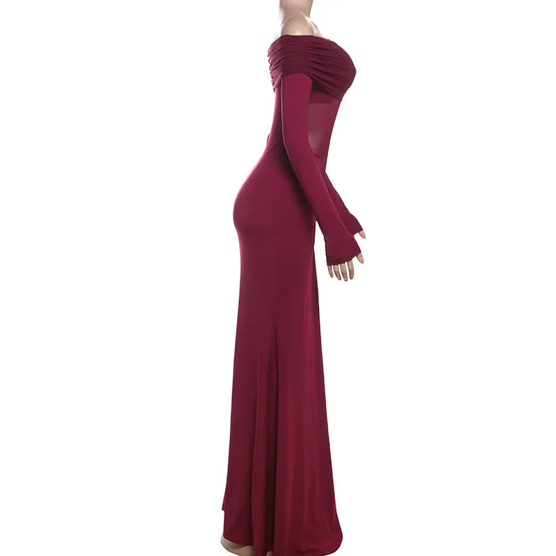 Elegant Backless High Waist  Mesh Patchwork Maxi Dress