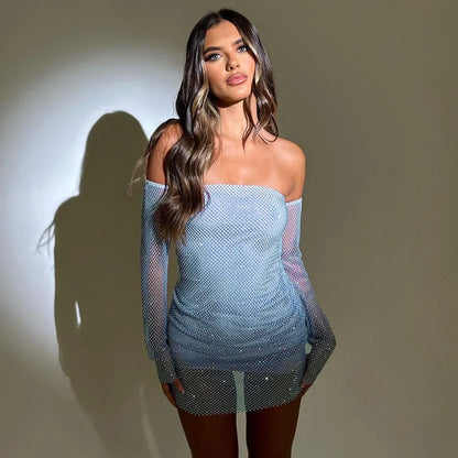 Off Shoulder Backless Long Sleeve Mini Dress