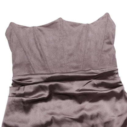 Strapless Velvet Solid Midi Dress