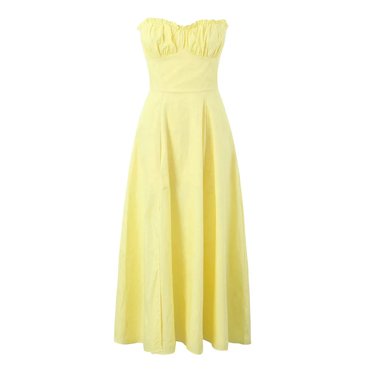 Yellow Slit Midi Dress and Cross Lacing up Top Set