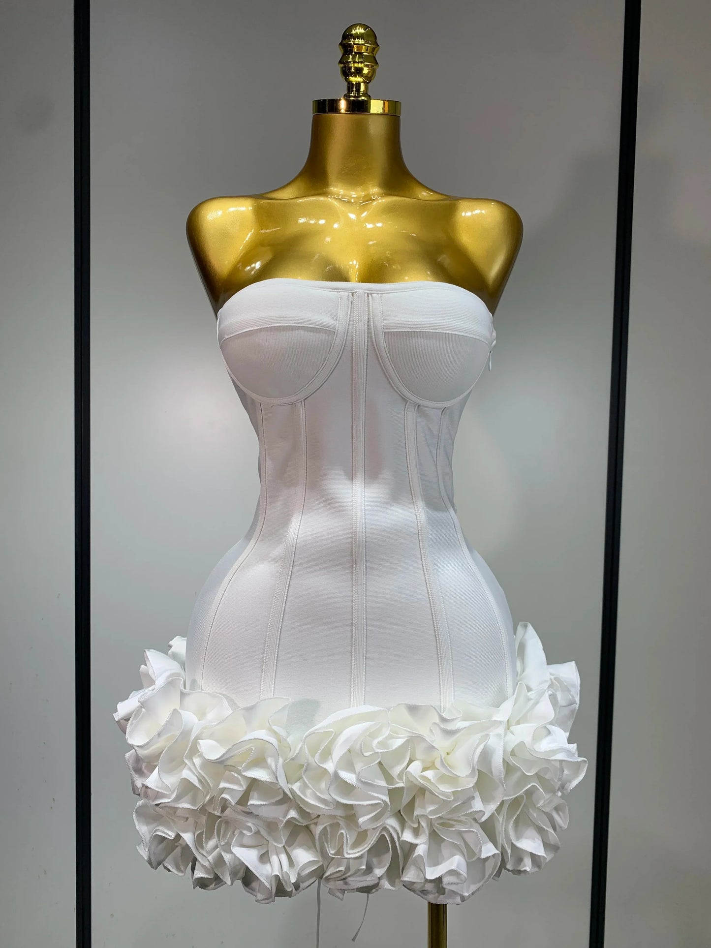 Strapless Flower Embellished Mini Bandage Dress