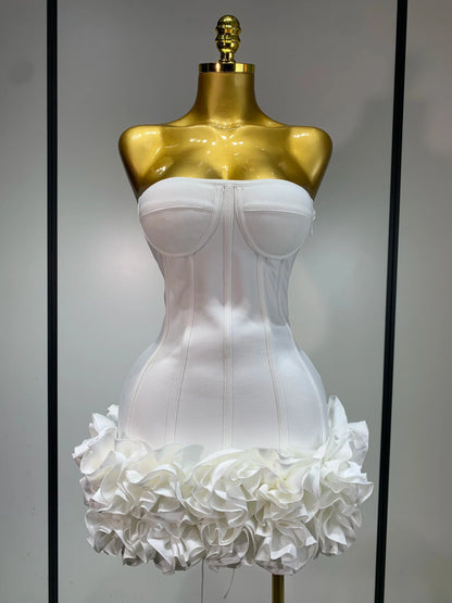 Strapless Flower Embellished Mini Bandage Dress