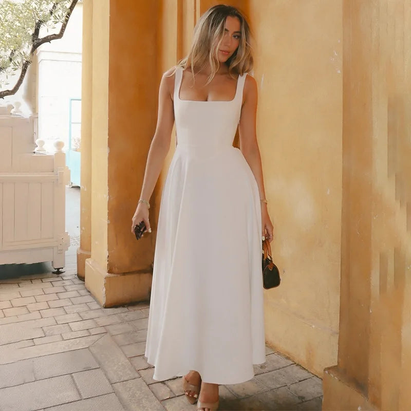 Black Maxi Dress Square Neck Spaghetti Straps