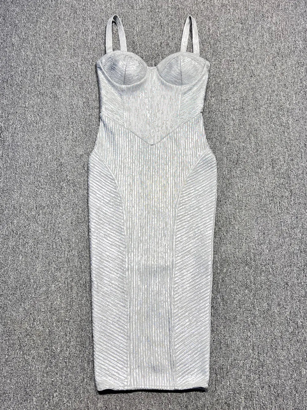 Spaghetti Strap Sleeveless Silver Midi Dress