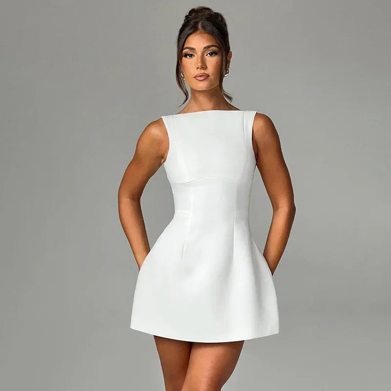 Sleeveless High Waist Backless Mini Dresses