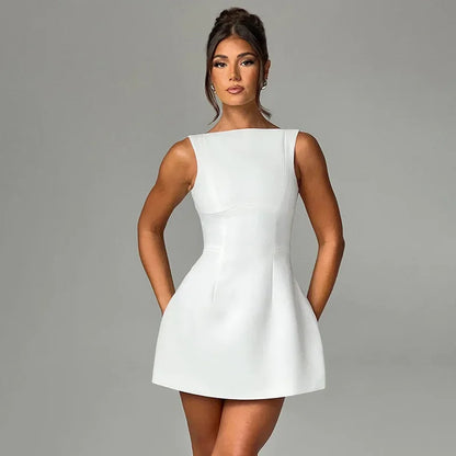 Sleeveless High Waist Backless Mini Dresses