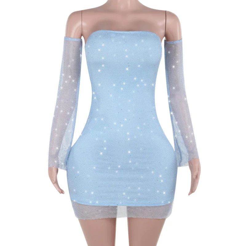 Off Shoulder Backless Long Sleeve Mini Dress