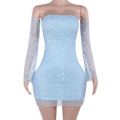 Off Shoulder Backless Long Sleeve Mini Dress