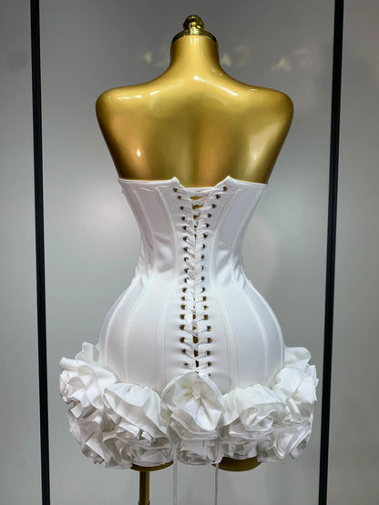 Strapless Flower Embellished Mini Bandage Dress