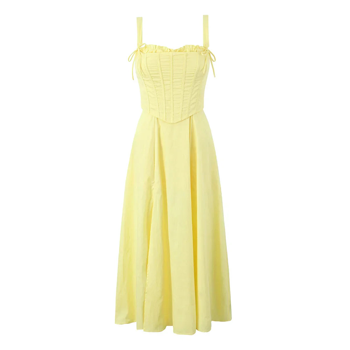 Yellow Slit Midi Dress and Cross Lacing up Top Set