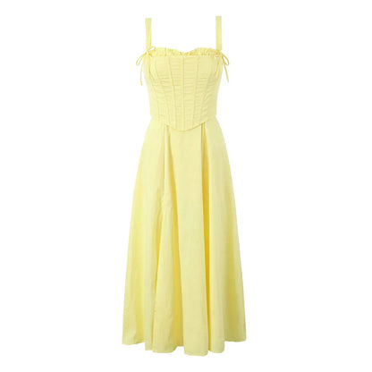 Yellow Slit Midi Dress and Cross Lacing up Top Set